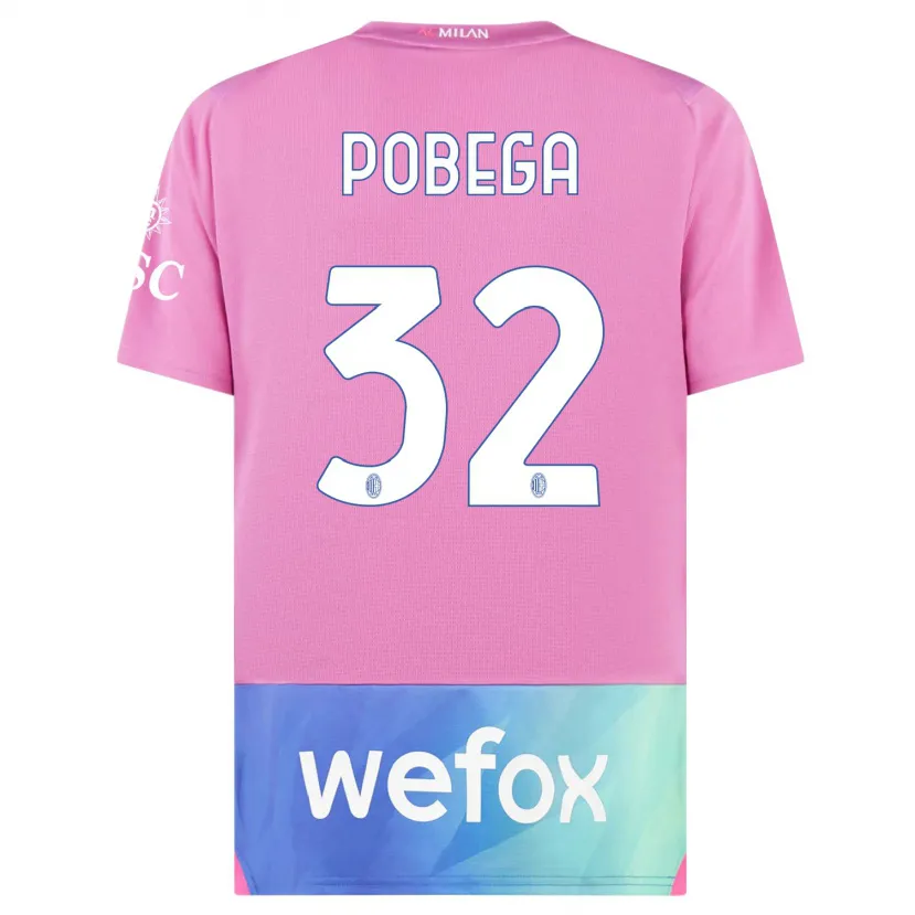 Danxen Niño Camiseta Tommaso Pobega #32 Rosado Morado Equipación Tercera 2023/24 La Camisa