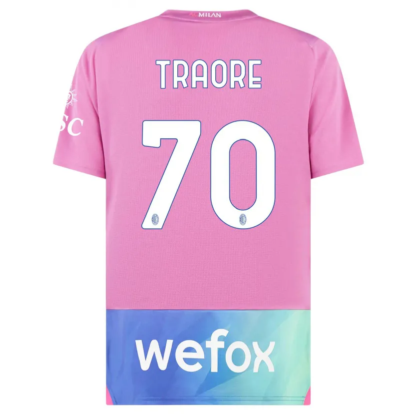 Danxen Niño Camiseta Chaka Traorè #70 Rosado Morado Equipación Tercera 2023/24 La Camisa