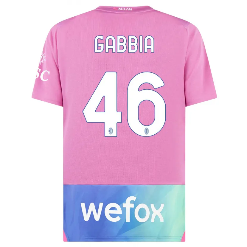 Danxen Niño Camiseta Matteo Gabbia #46 Rosado Morado Equipación Tercera 2023/24 La Camisa