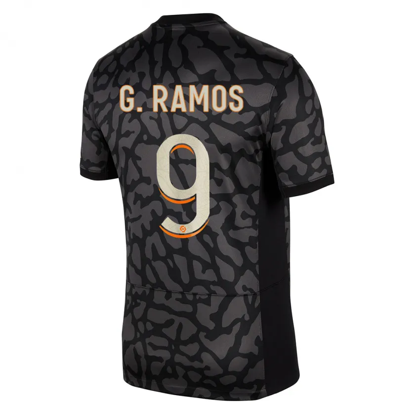 Danxen Niño Camiseta Gonçalo Ramos #9 Negro Equipación Tercera 2023/24 La Camisa