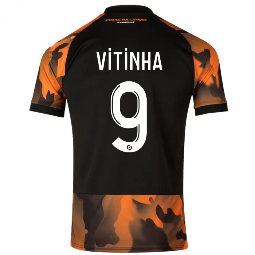 Danxen Niño Camiseta Vitinha #9 Negro Naranja Equipación Tercera 2023/24 La Camisa