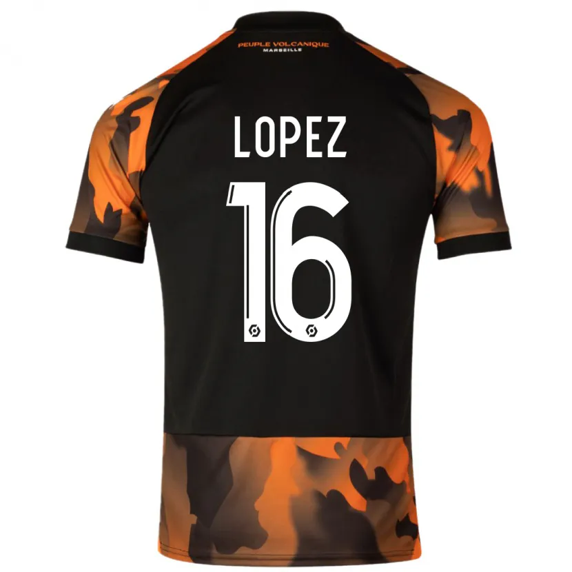 Danxen Niño Camiseta Pau López #16 Negro Naranja Equipación Tercera 2023/24 La Camisa