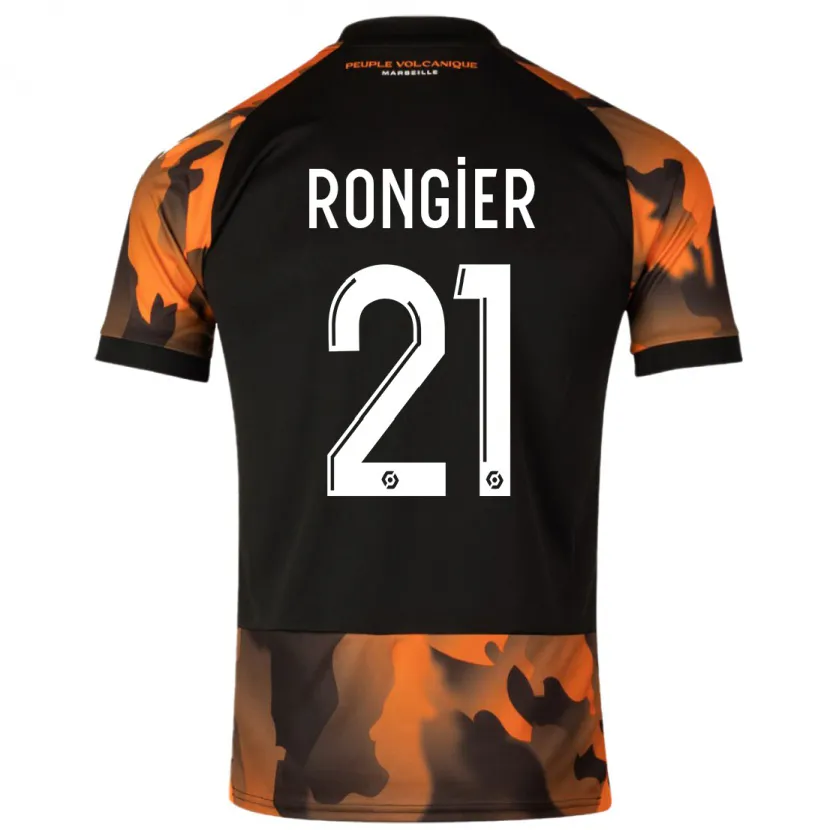 Danxen Niño Camiseta Valentin Rongier #21 Negro Naranja Equipación Tercera 2023/24 La Camisa