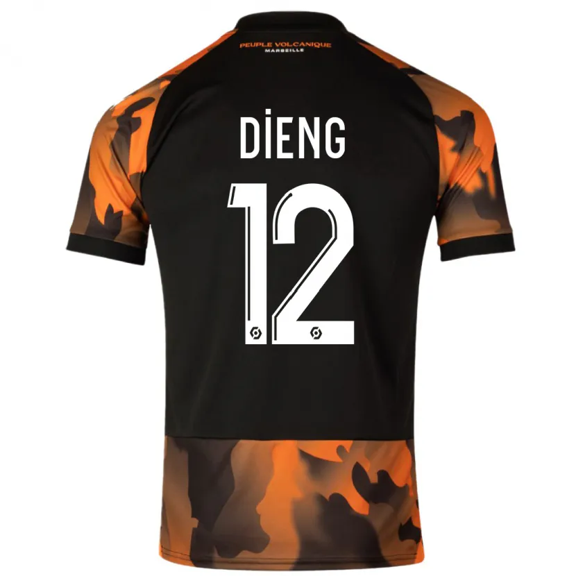 Danxen Niño Camiseta Bamba Dieng #12 Negro Naranja Equipación Tercera 2023/24 La Camisa