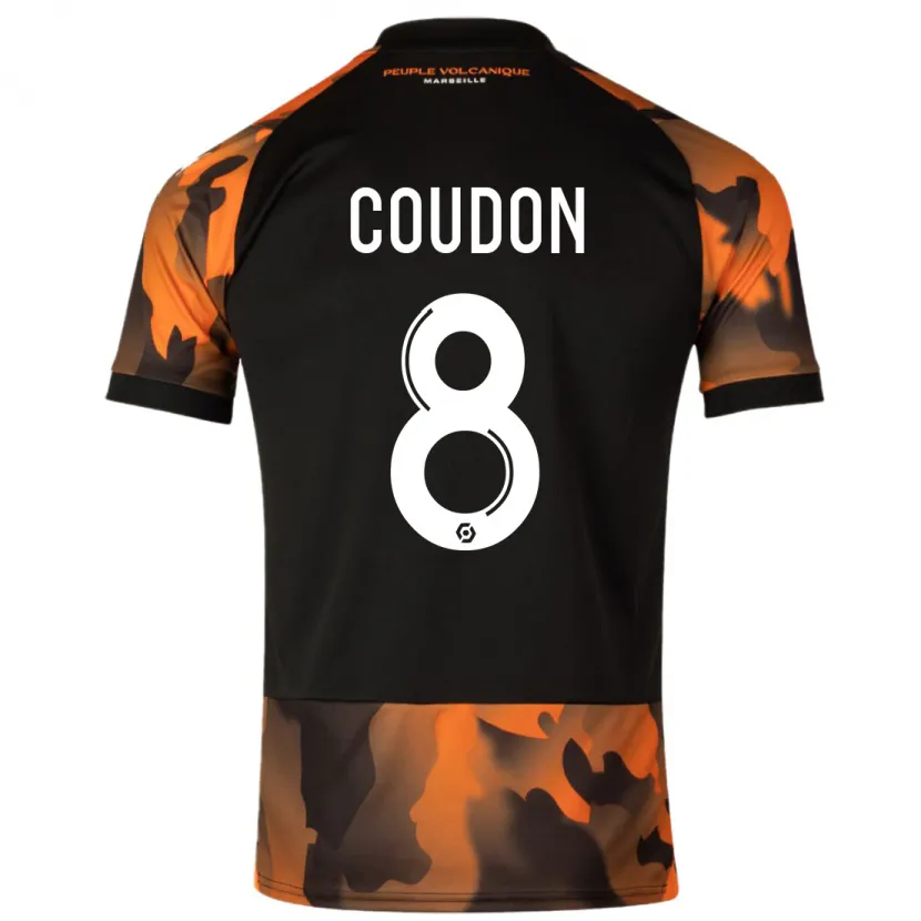 Danxen Niño Camiseta Marine Coudon #8 Negro Naranja Equipación Tercera 2023/24 La Camisa