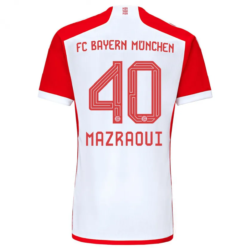 Danxen Hombre Camiseta Noussair Mazraoui #40 Rojo Blanco 1ª Equipación 2023/24 La Camisa