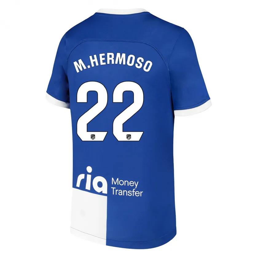 Danxen Hombre Camiseta Mario Hermoso #22 Azul Blanco 2ª Equipación 2023/24 La Camisa