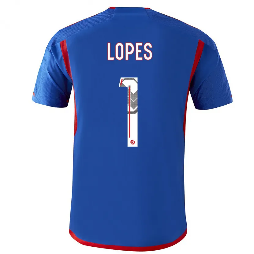 Danxen Hombre Camiseta Anthony Lopes #1 Azul Rojo 2ª Equipación 2023/24 La Camisa