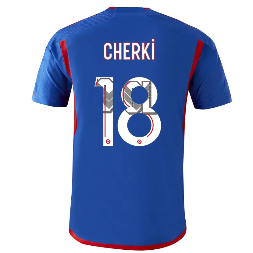 Danxen Hombre Camiseta Rayan Cherki #18 Azul Rojo 2ª Equipación 2023/24 La Camisa