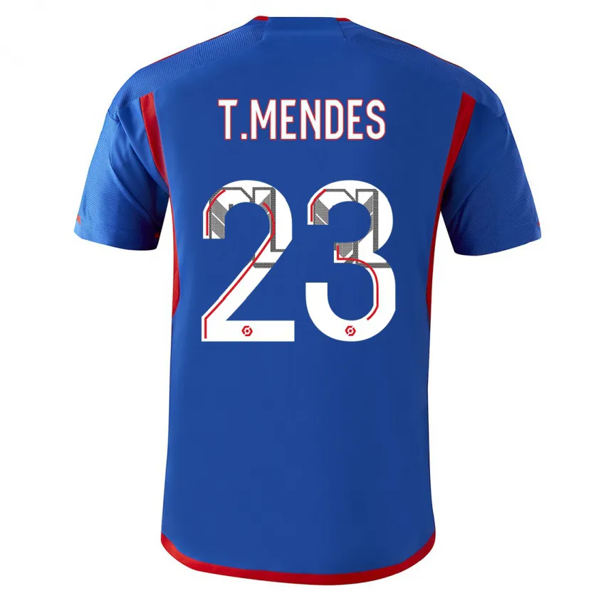 Danxen Hombre Camiseta Thiago Mendes #23 Azul Rojo 2ª Equipación 2023/24 La Camisa