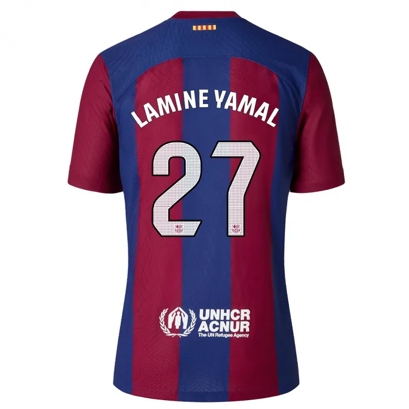 Danxen Mujer Camiseta Lamine Yamal #27 Rojo Azul 1ª Equipación 2023/24 La Camisa