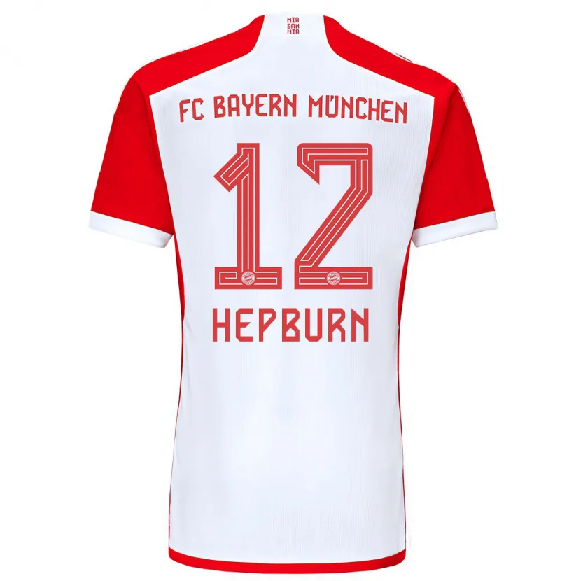 Danxen Mujer Camiseta Barry Hepburn #12 Rojo Blanco 1ª Equipación 2023/24 La Camisa