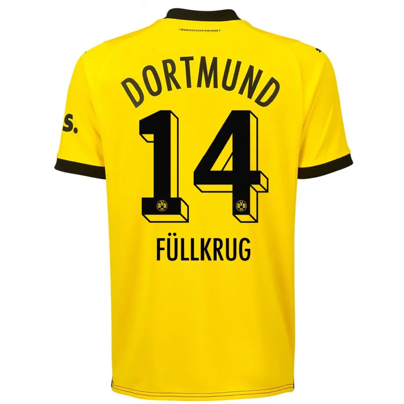 Danxen Mujer Camiseta Niclas Füllkrug #14 Amarillo 1ª Equipación 2023/24 La Camisa