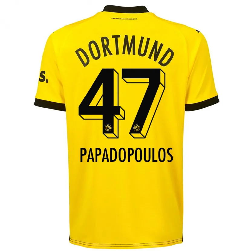 Danxen Mujer Camiseta Antonios Papadopoulos #47 Amarillo 1ª Equipación 2023/24 La Camisa