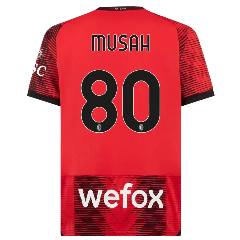 Danxen Mujer Camiseta Yunus Musah #80 Negro Rojo 1ª Equipación 2023/24 La Camisa