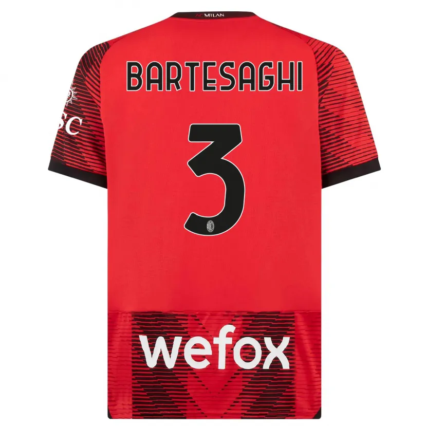 Danxen Mujer Camiseta Davide Bartesaghi #3 Negro Rojo 1ª Equipación 2023/24 La Camisa