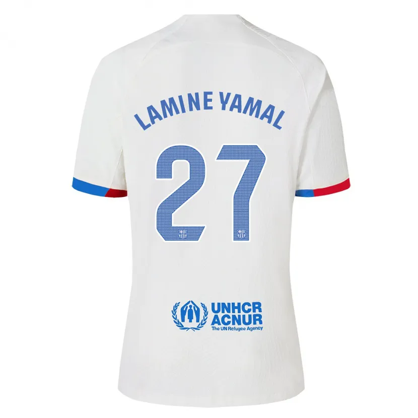 Danxen Mujer Camiseta Lamine Yamal #27 Blanco 2ª Equipación 2023/24 La Camisa