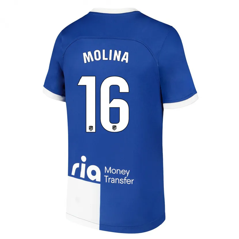 Danxen Mujer Camiseta Nahuel Molina #16 Azul Blanco 2ª Equipación 2023/24 La Camisa