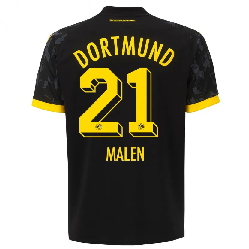 Danxen Mujer Camiseta Donyell Malen #21 Negro 2ª Equipación 2023/24 La Camisa