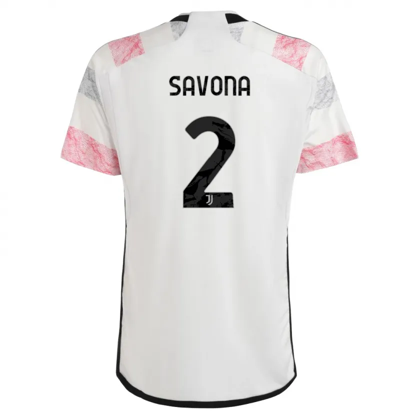 Danxen Mujer Camiseta Nicolò Savona #2 Blanco Rosa 2ª Equipación 2023/24 La Camisa