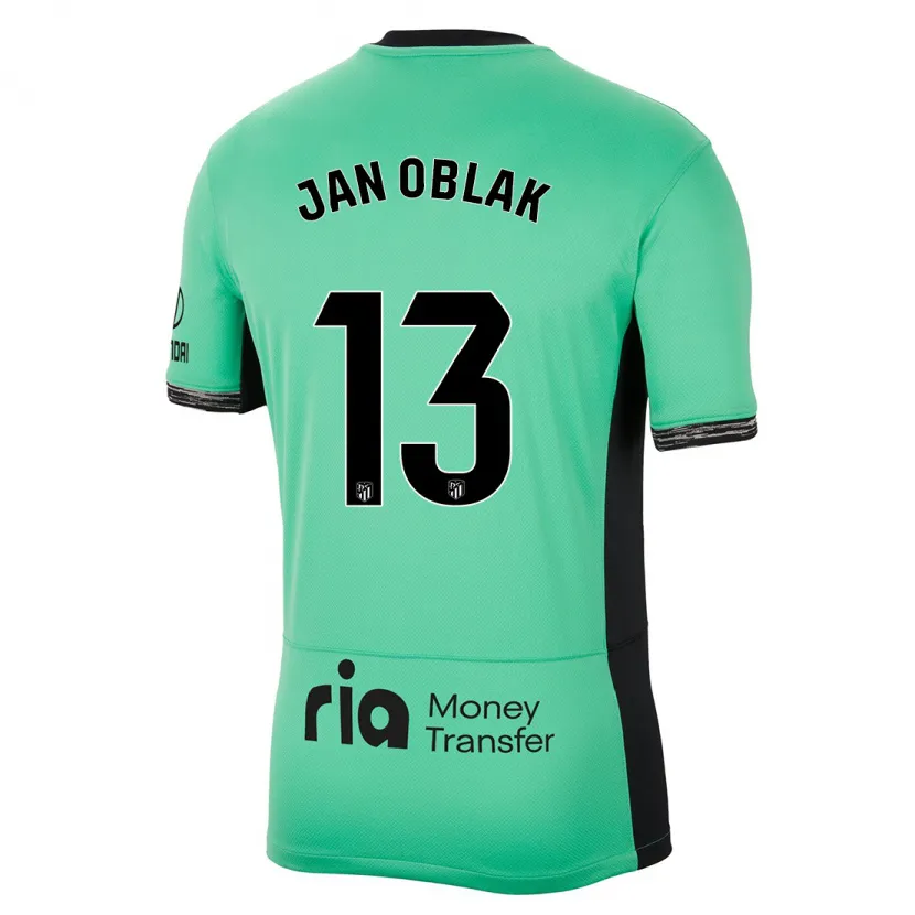 Danxen Mujer Camiseta Jan Oblak #13 Primavera Verde Equipación Tercera 2023/24 La Camisa