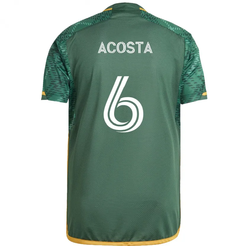 Danxen Niño Camiseta Bryan Acosta #6 Verde Naranja 1ª Equipación 2024/25 La Camisa