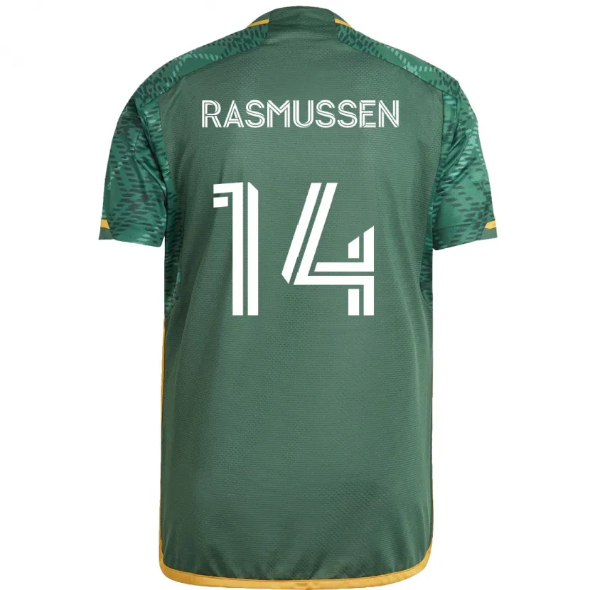 Danxen Niño Camiseta Justin Rasmussen #14 Verde Naranja 1ª Equipación 2024/25 La Camisa