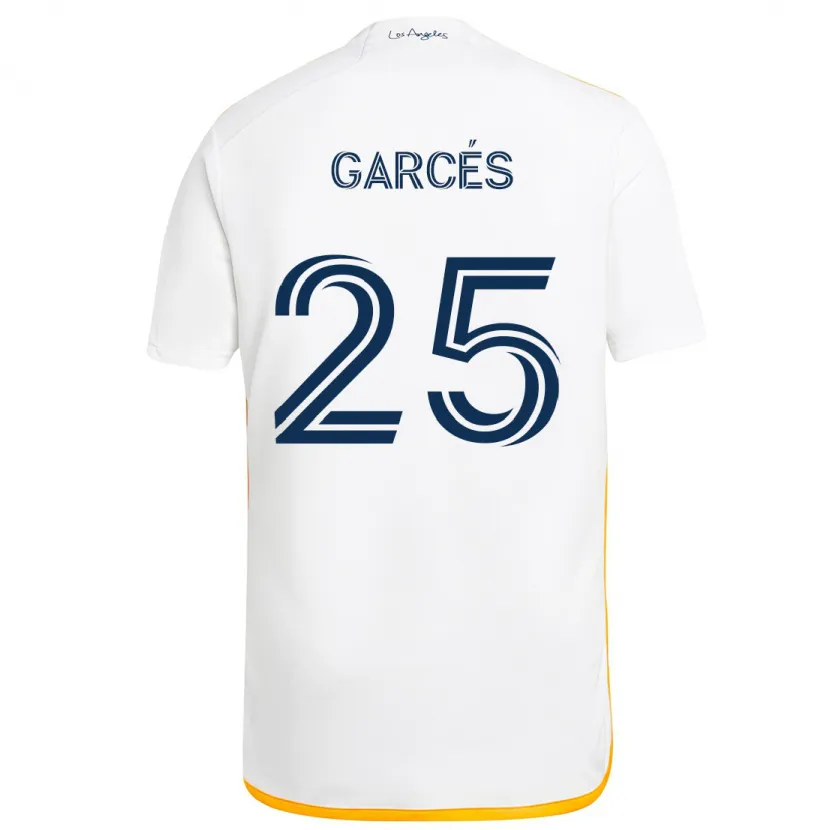 Danxen Niño Camiseta Carlos Garcés #25 Blanco Amarillo 1ª Equipación 2024/25 La Camisa