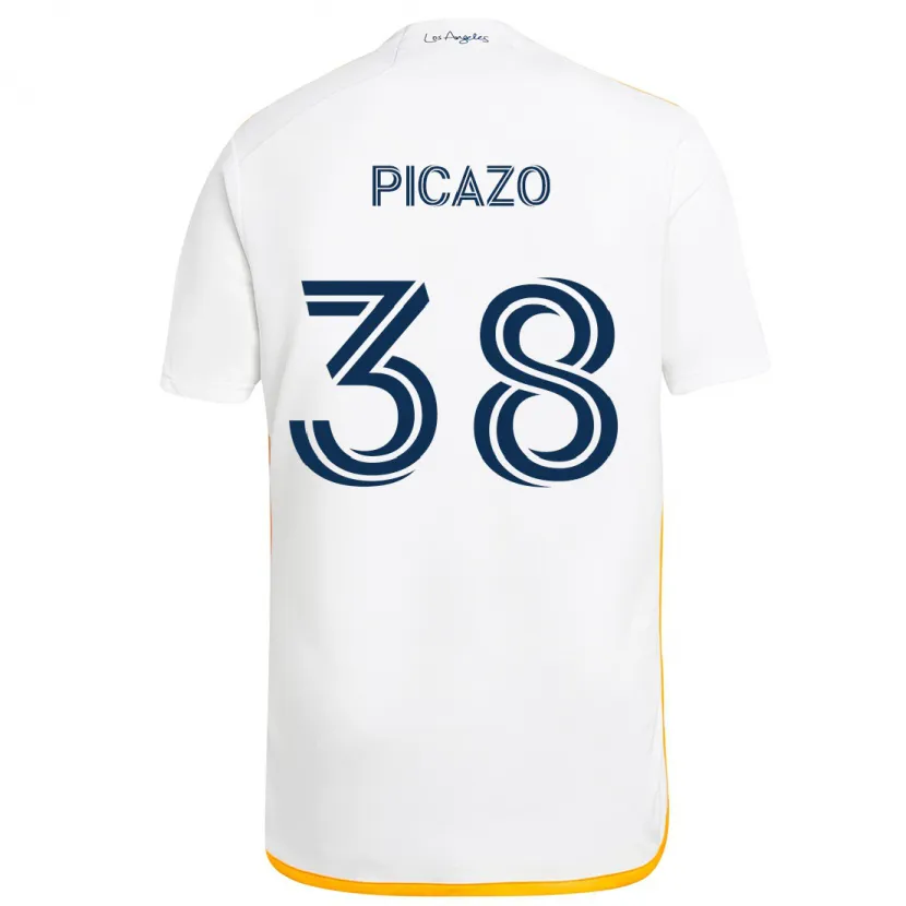 Danxen Niño Camiseta Axel Picazo #38 Blanco Amarillo 1ª Equipación 2024/25 La Camisa