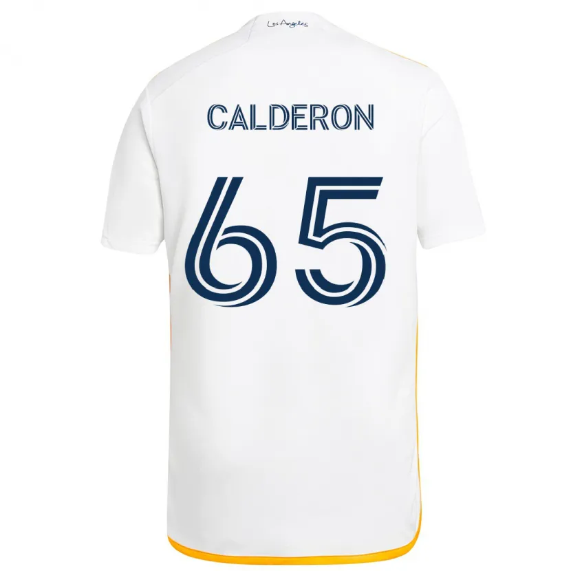 Danxen Niño Camiseta Juan Calderón #65 Blanco Amarillo 1ª Equipación 2024/25 La Camisa