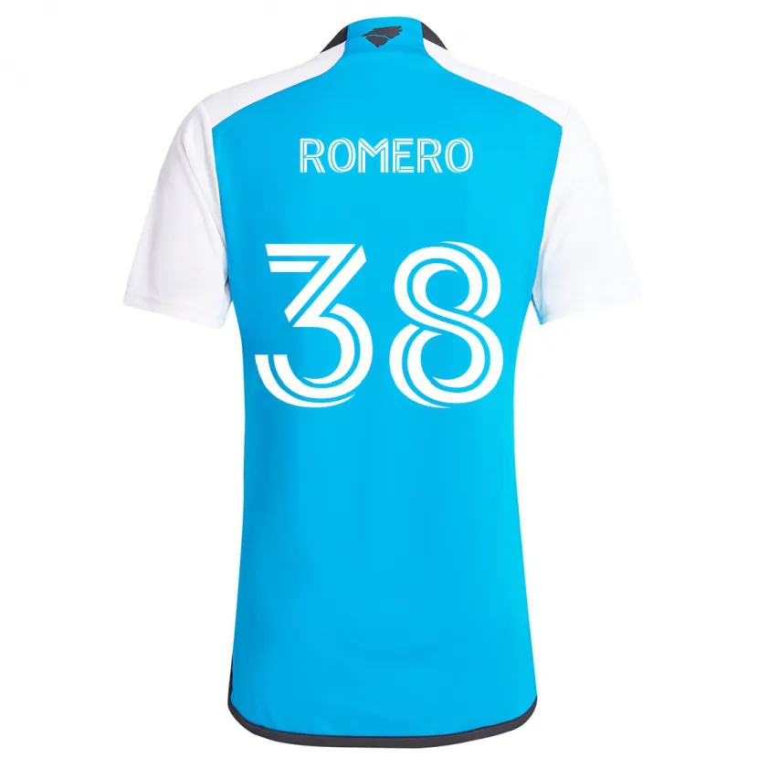 Danxen Niño Camiseta Brian Romero #38 Azul Blanco 1ª Equipación 2024/25 La Camisa