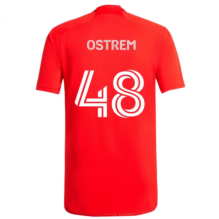 Danxen Niño Camiseta Charlie Ostrem #48 Rojo Blanco 1ª Equipación 2024/25 La Camisa