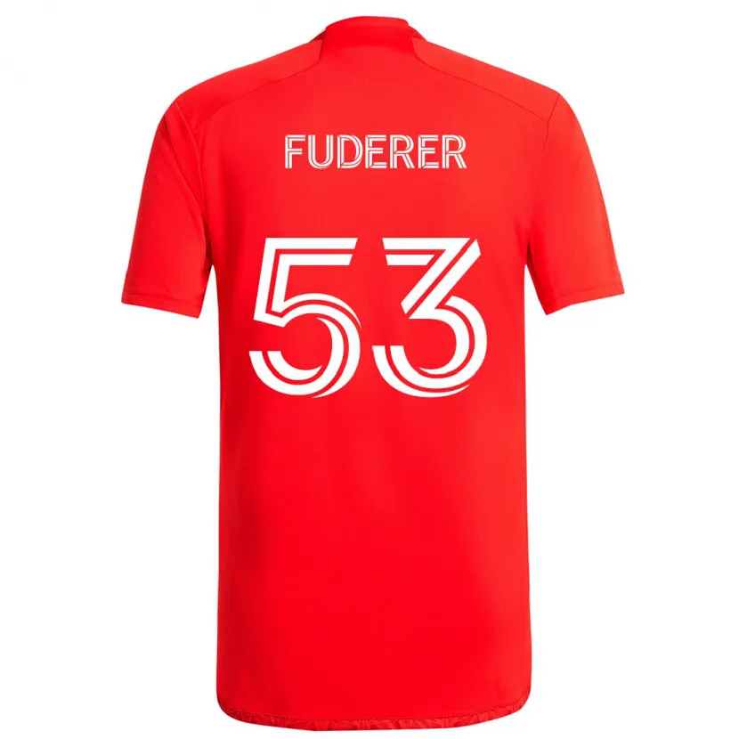 Danxen Niño Camiseta Jake Fuderer #53 Rojo Blanco 1ª Equipación 2024/25 La Camisa