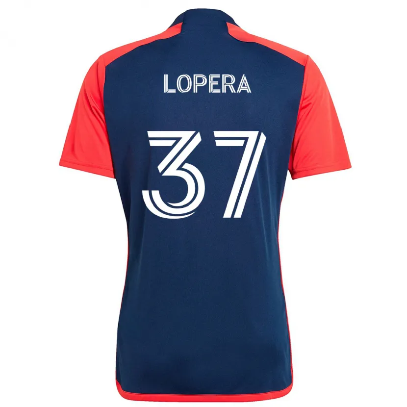 Danxen Niño Camiseta Steban Lopera #37 Azul Rojo 1ª Equipación 2024/25 La Camisa