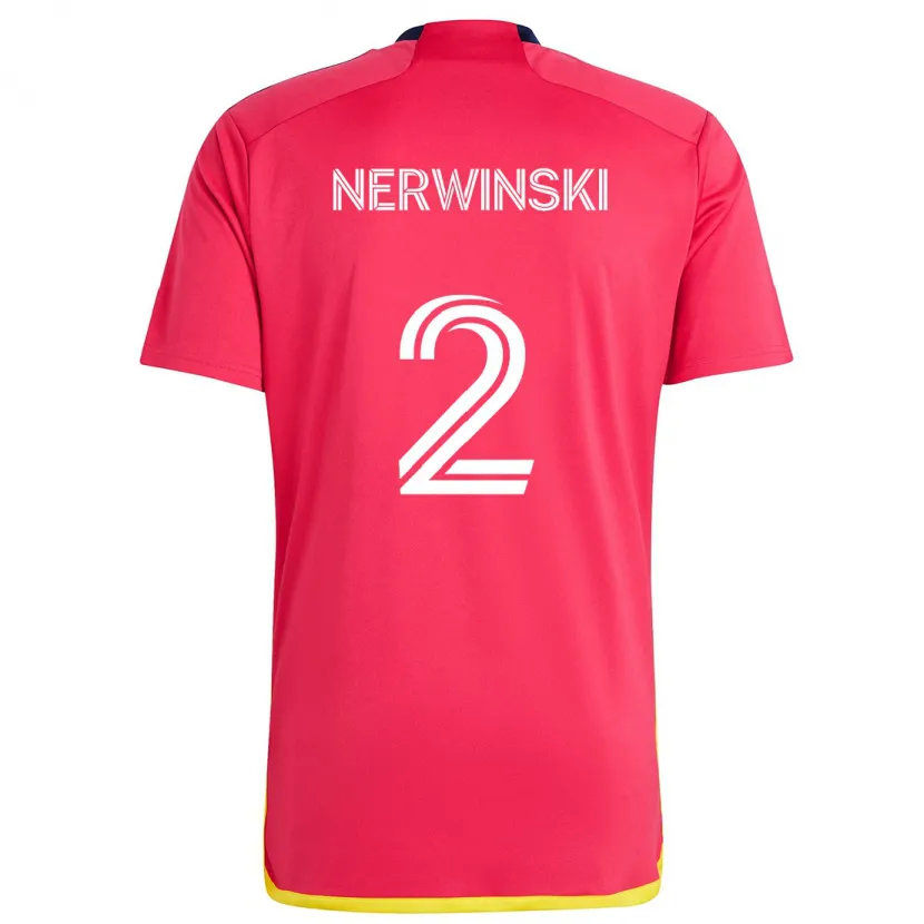 Danxen Niño Camiseta Jake Nerwinski #2 Rojo Azul 1ª Equipación 2024/25 La Camisa