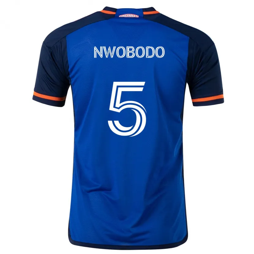 Danxen Niño Camiseta Obinna Nwobodo #5 Azul Blanco 1ª Equipación 2024/25 La Camisa