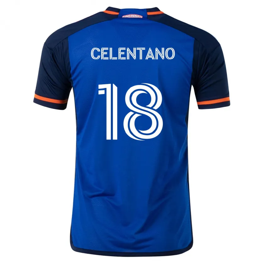 Danxen Niño Camiseta Roman Celentano #18 Azul Blanco 1ª Equipación 2024/25 La Camisa