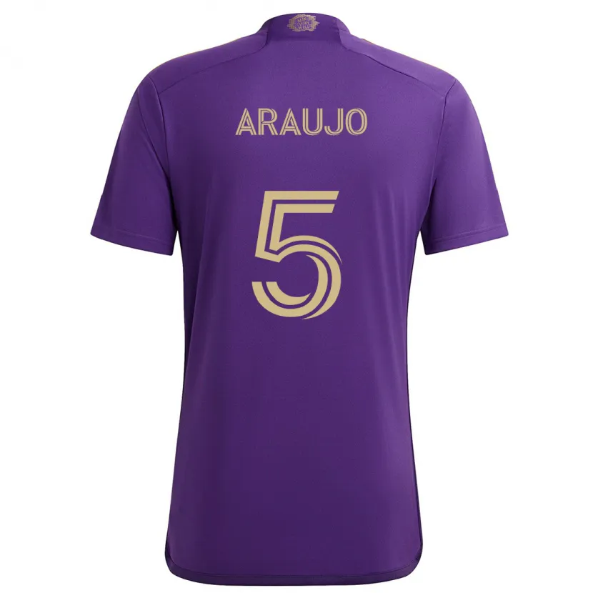 Danxen Niño Camiseta César Araújo #5 Púrpura Amarillo 1ª Equipación 2024/25 La Camisa