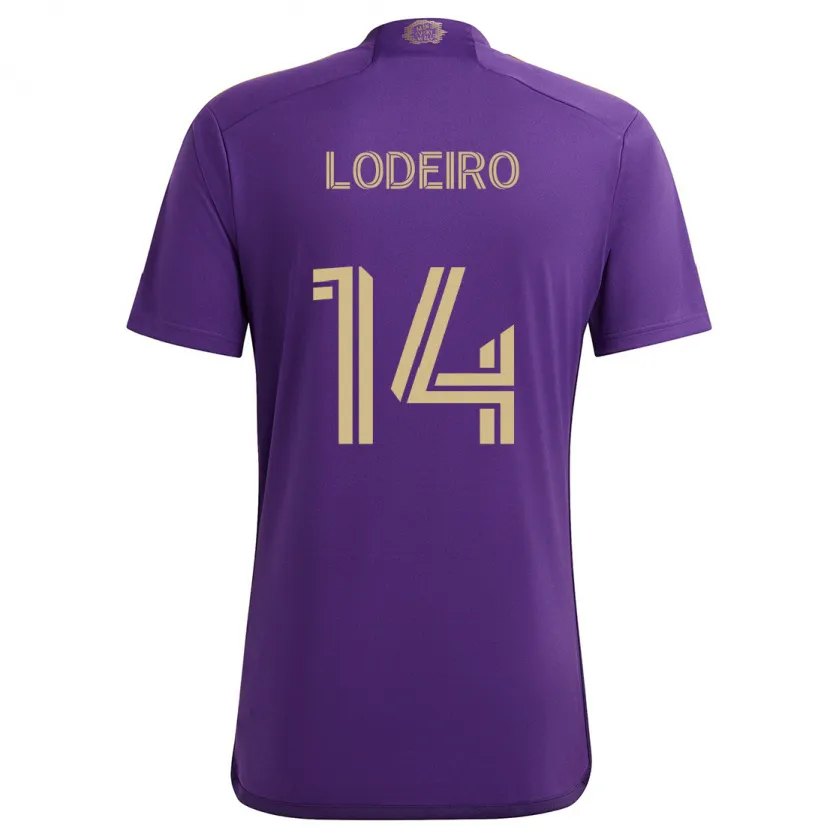 Danxen Niño Camiseta Nicolás Lodeiro #14 Púrpura Amarillo 1ª Equipación 2024/25 La Camisa