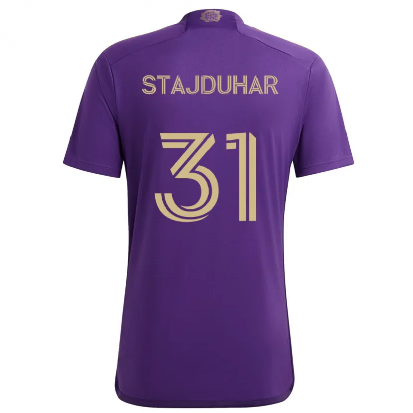 Danxen Niño Camiseta Mason Stajduhar #31 Púrpura Amarillo 1ª Equipación 2024/25 La Camisa