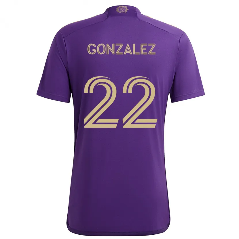 Danxen Niño Camiseta Gastón González #22 Púrpura Amarillo 1ª Equipación 2024/25 La Camisa