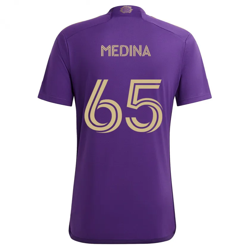 Danxen Niño Camiseta Cristian Medina #65 Púrpura Amarillo 1ª Equipación 2024/25 La Camisa