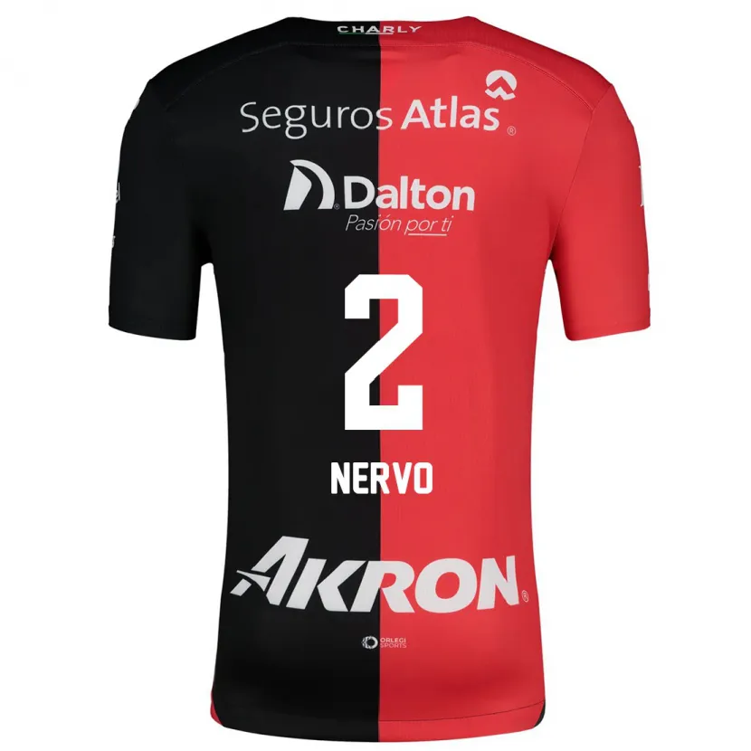 Danxen Niño Camiseta Hugo Nervo #2 Negro Rojo 1ª Equipación 2024/25 La Camisa