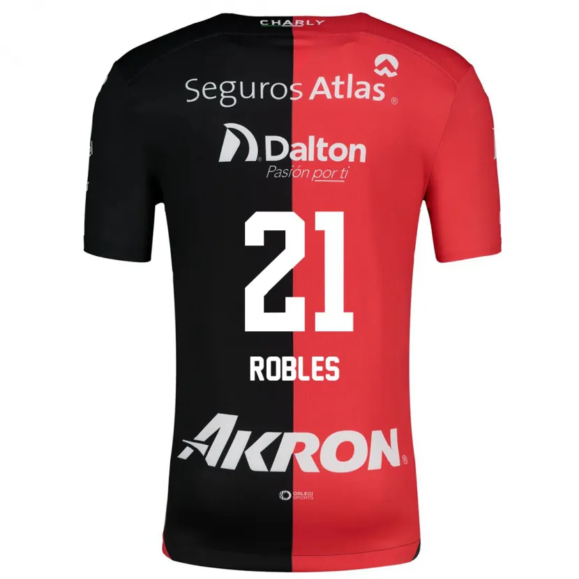 Danxen Niño Camiseta Carlos Robles #21 Negro Rojo 1ª Equipación 2024/25 La Camisa