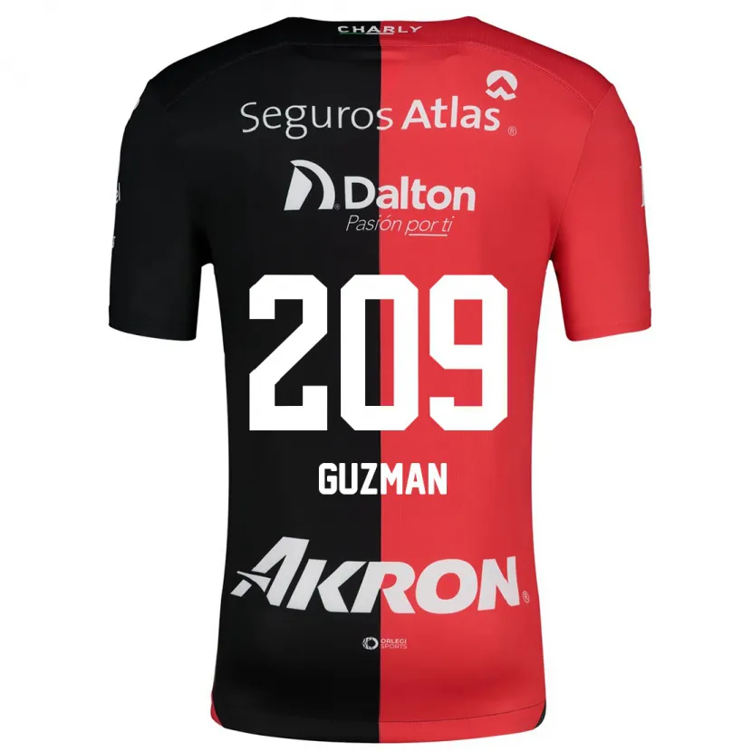 Danxen Niño Camiseta Jorge Guzmán #209 Negro Rojo 1ª Equipación 2024/25 La Camisa