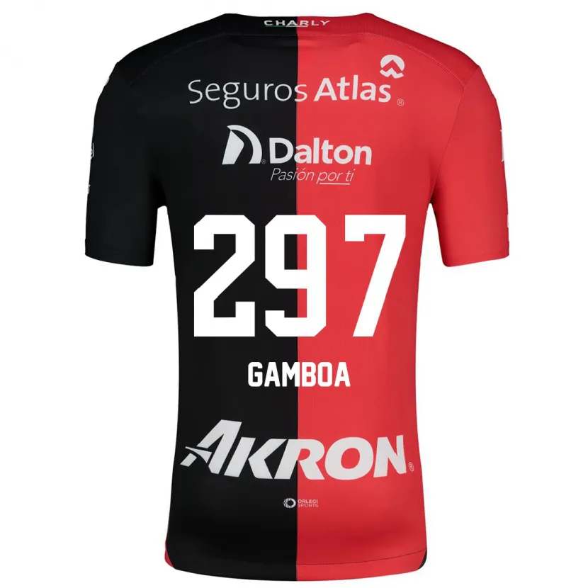 Danxen Niño Camiseta Luis Gamboa #297 Negro Rojo 1ª Equipación 2024/25 La Camisa