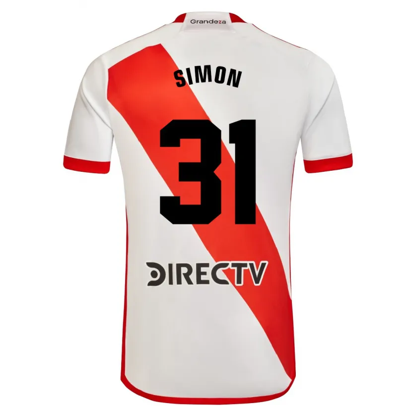 Danxen Niño Camiseta Santiago Simón #31 Blanco Rojo 1ª Equipación 2024/25 La Camisa