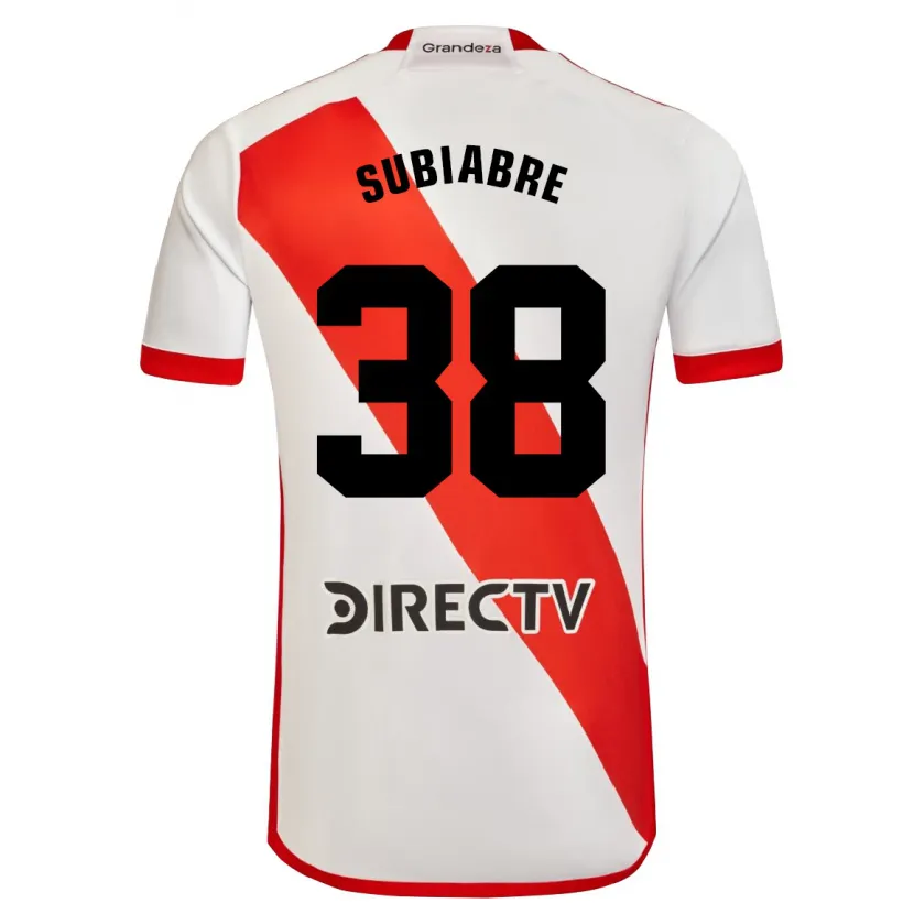 Danxen Niño Camiseta Ian Subiabre #38 Blanco Rojo 1ª Equipación 2024/25 La Camisa