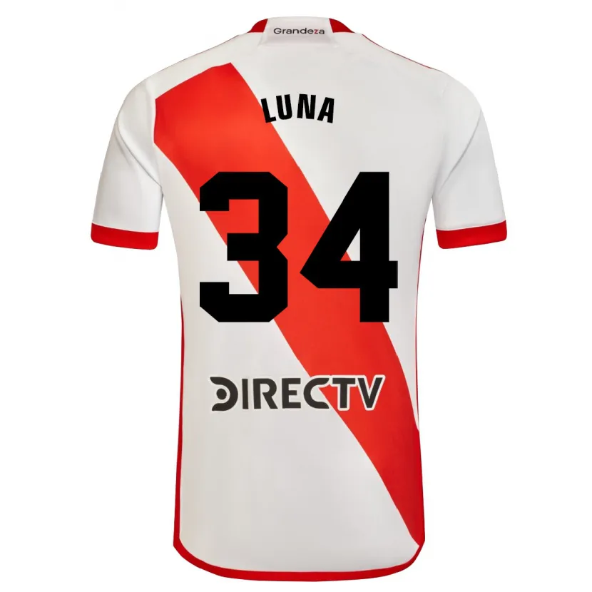 Danxen Niño Camiseta Jonás Luna #34 Blanco Rojo 1ª Equipación 2024/25 La Camisa