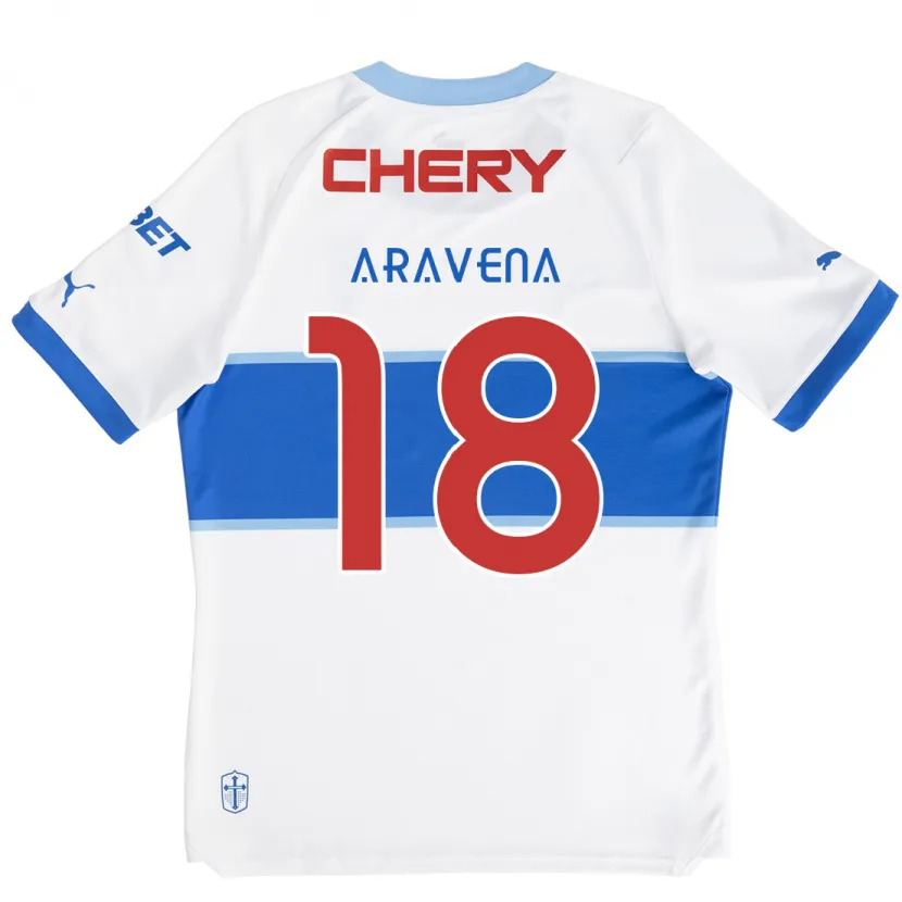 Danxen Niño Camiseta Alexander Aravena #18 Blanco Azul 1ª Equipación 2024/25 La Camisa